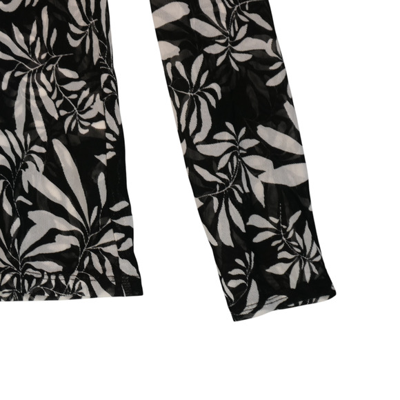 NEW INC Turtleneck Sweater Womens XL Black White Floral Sheer Mesh Stretch Boho - Picture 4 of 12